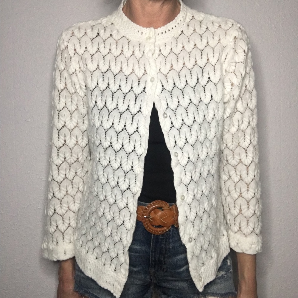 🕸VTG 60s WALKER SCOTT crotchet knit cardigan
